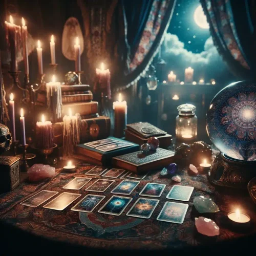 Mesa con cartas de tarot